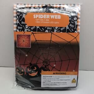 Lighted Spider Web Halloween Decoration Black 6ft Diameter 3 Function LED Lights